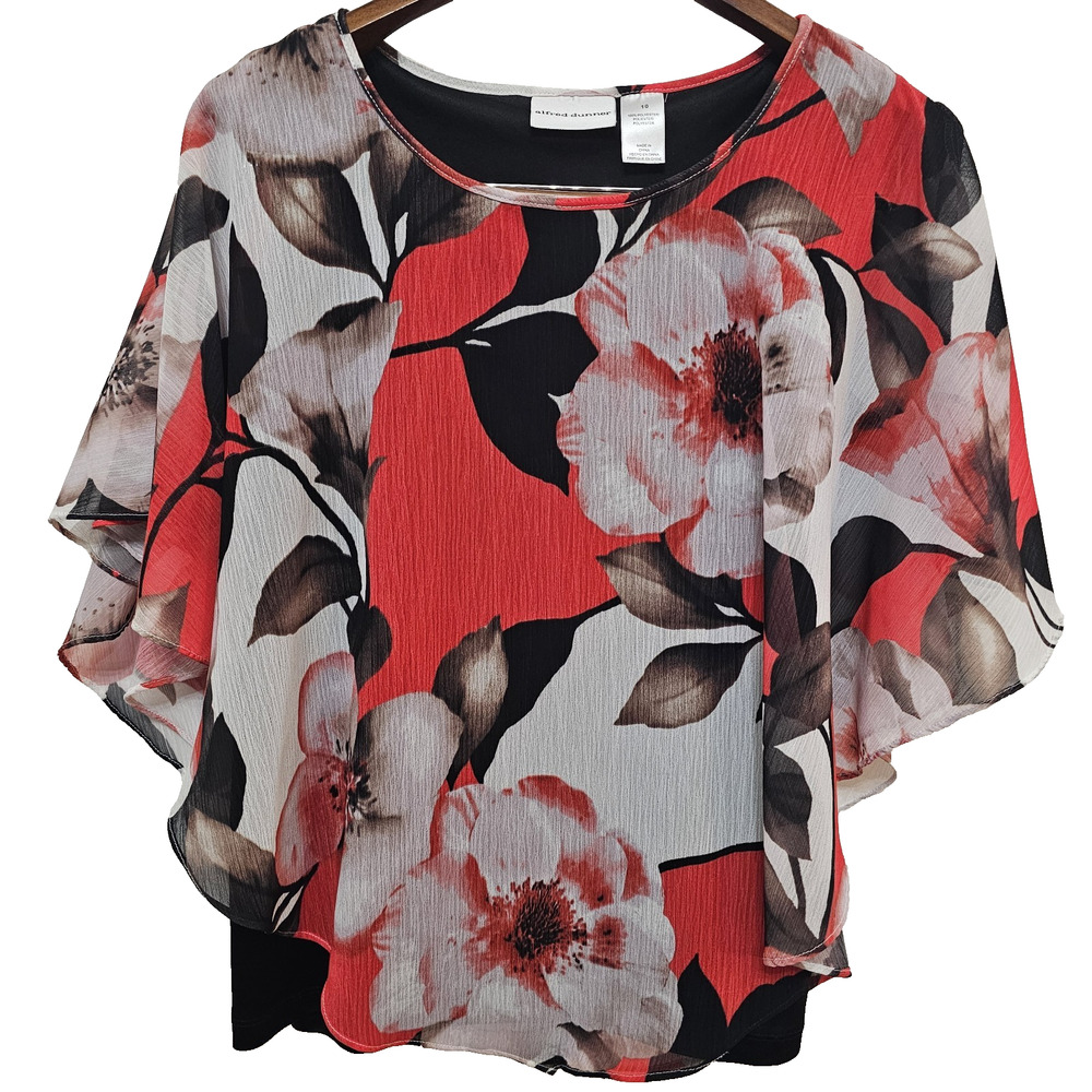 ALFRED DUNNER Womens Top 10 Resort Vibrant Tropical Floral Sophisticated Flowy